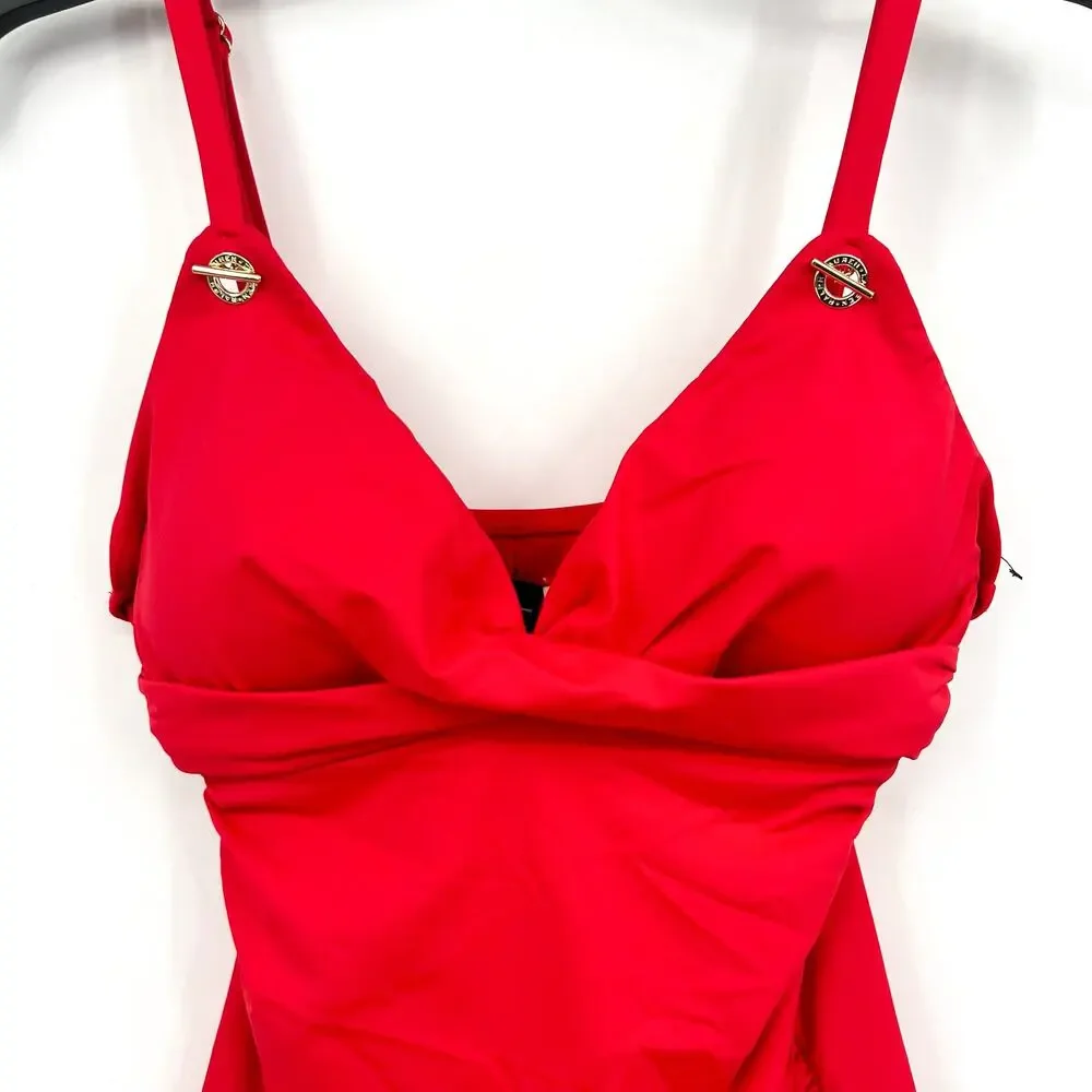LAUREN RALPH LAUREN Womens Tankini Top Size 6 Red Toggle-Trim NWOT - Picture 4 of 12
